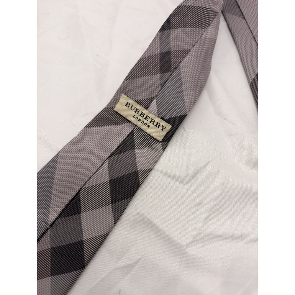 Burberry London Mens 100% Silk Tie Purple Gray Made in Italy - Picture 5 of 8